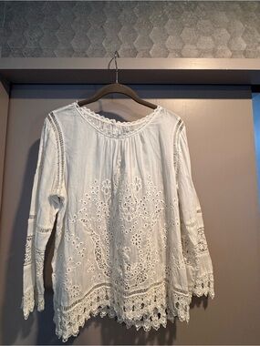 Joie Boho White Eyelet Lace Long-Sleeve Women's Top